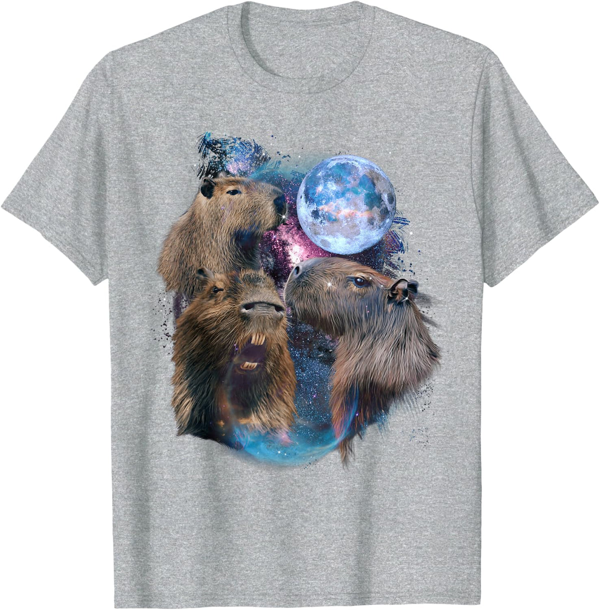 3 Moon Capybara Funny Capibara Rodent Animal Lover Humor Short Sleeve T-Shirt - Heather Grey