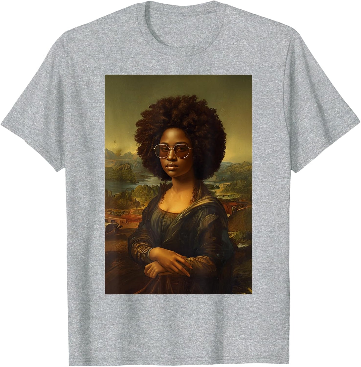 Black Mona Lisa Afro African American Black History Month T-Shirt - Heather Grey