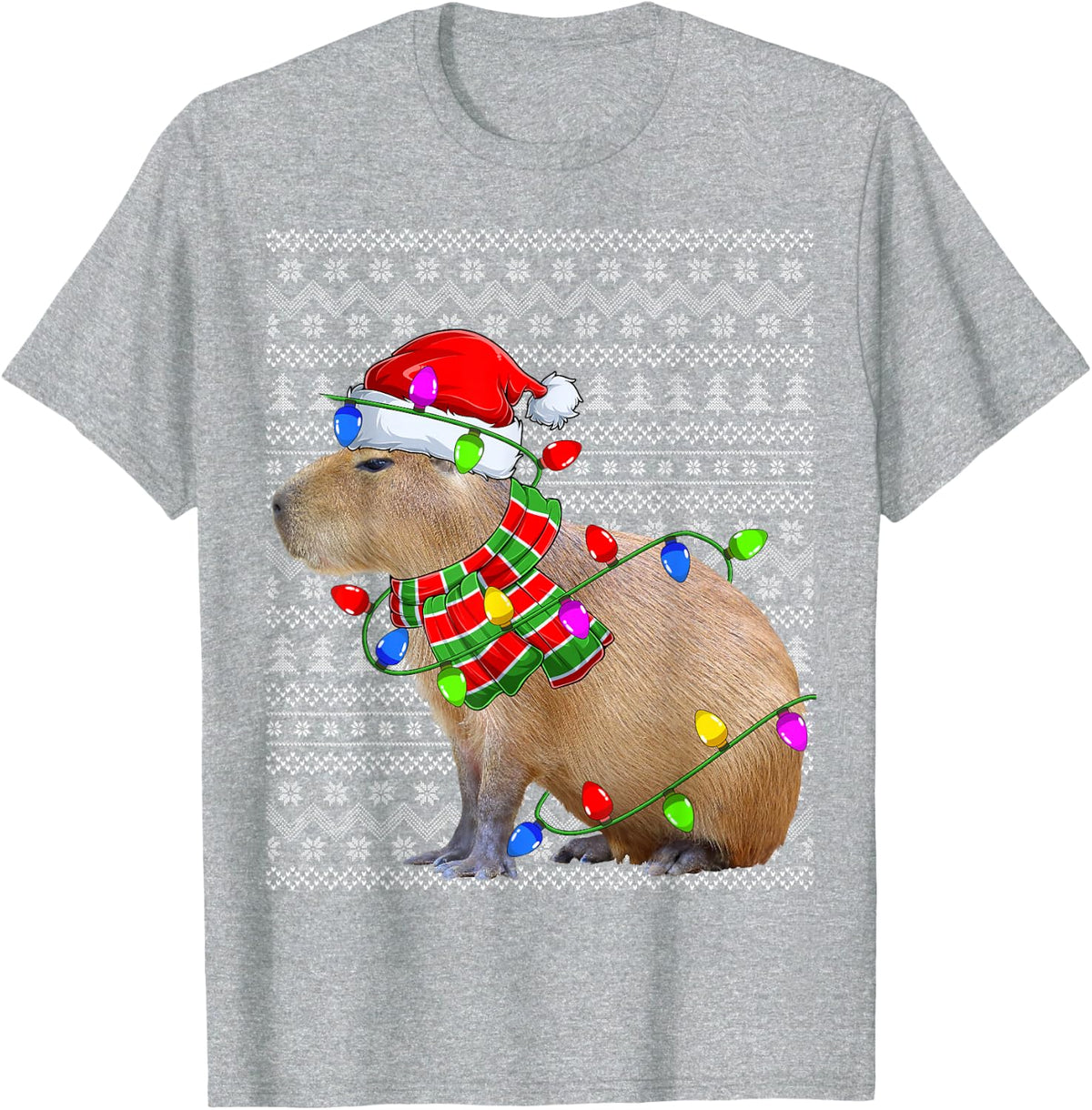 Capybara Ugly Xmas Lighting Santa Capybara Christmas T-Shirt - Heather Grey