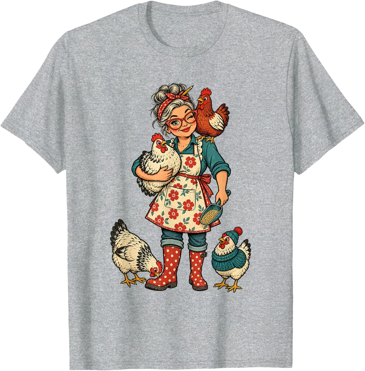 Crazy Chicken Lady Retro Farmhouse T-Shirt - Heather Grey