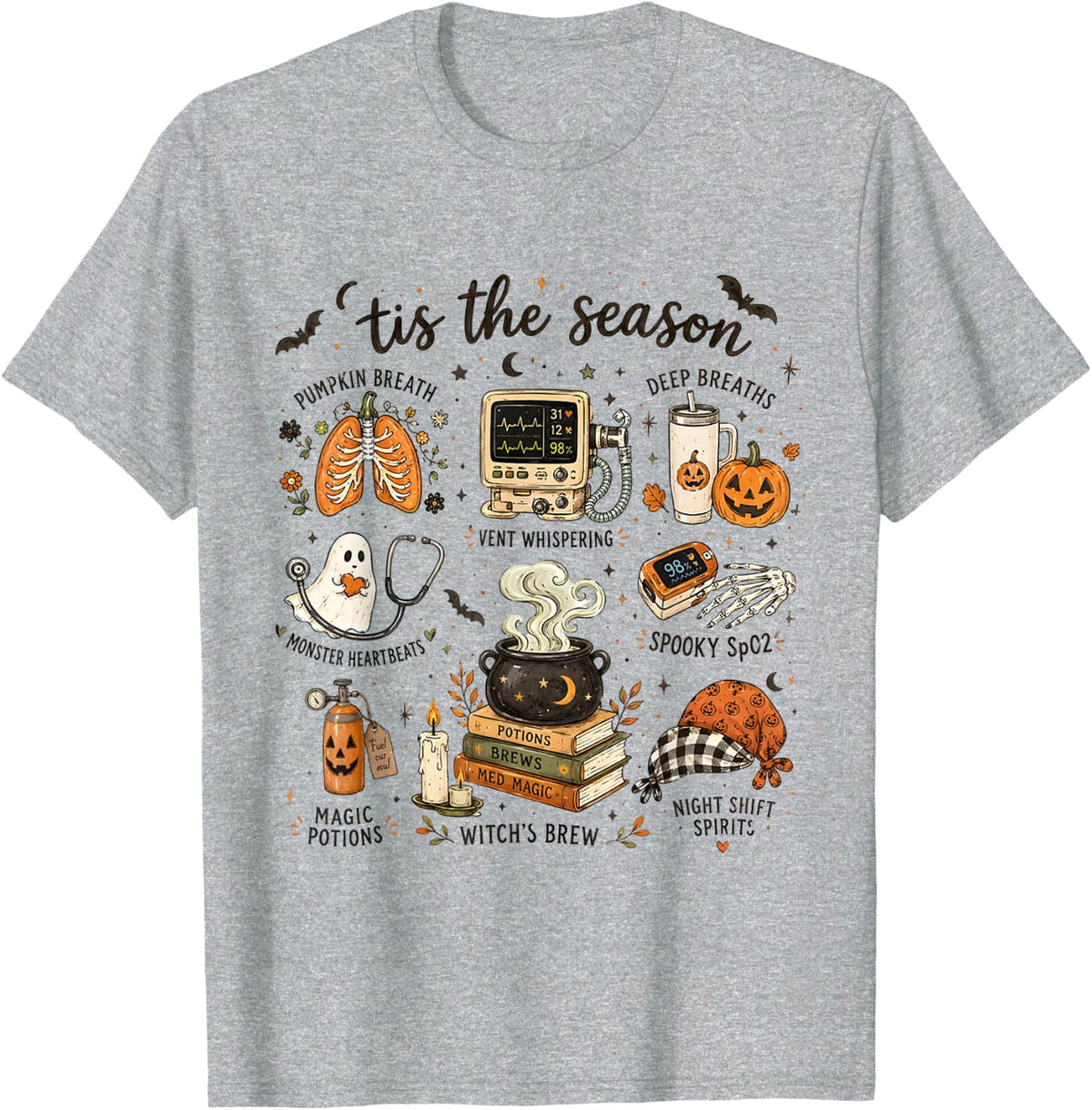 Respiratory Therapist Halloween Tis The Season RT ICU Art T-Shirt - Heather Grey
