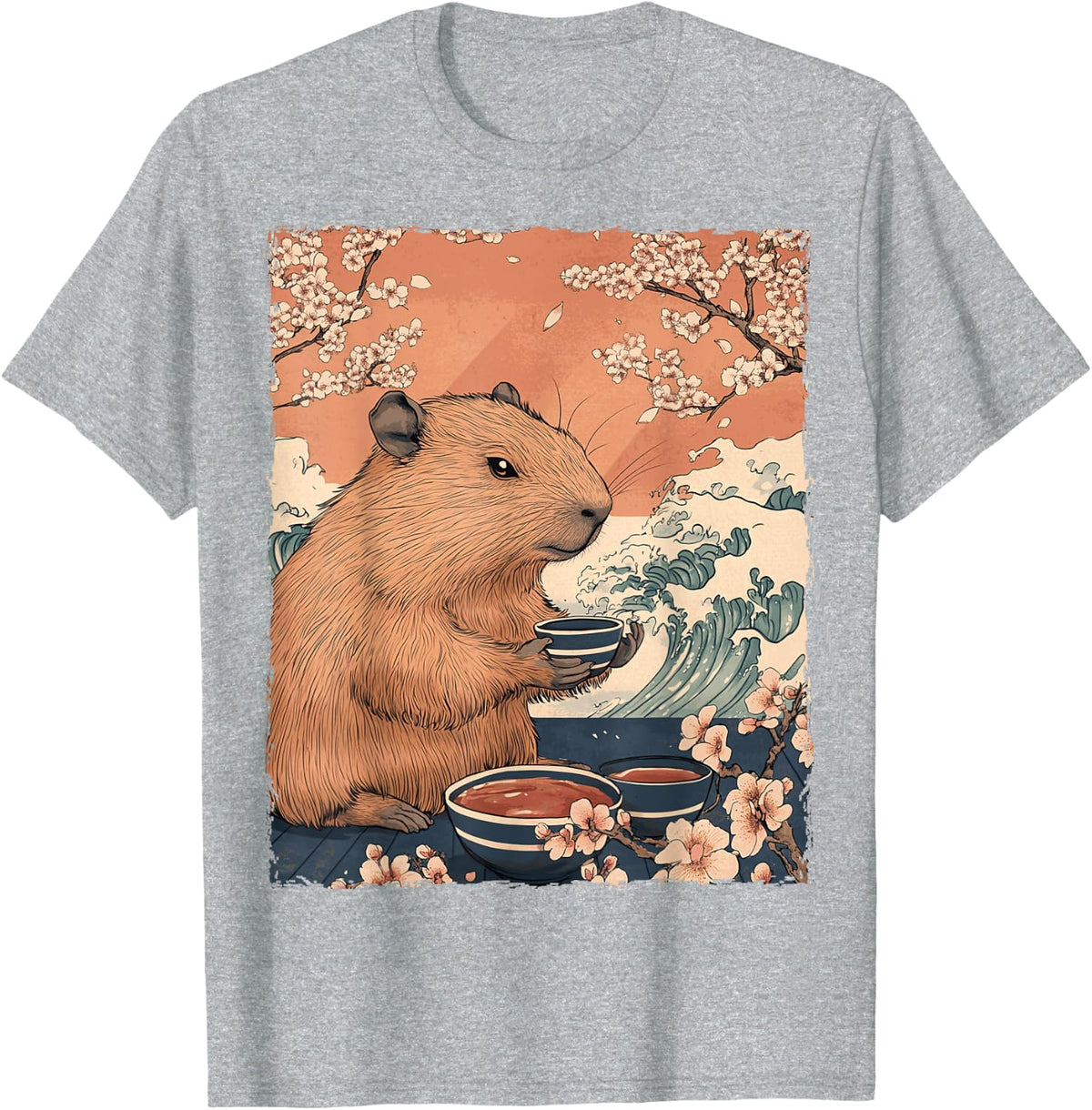 Funny Graphic Capybara Japanese Anime T-Shirt - Heather Grey