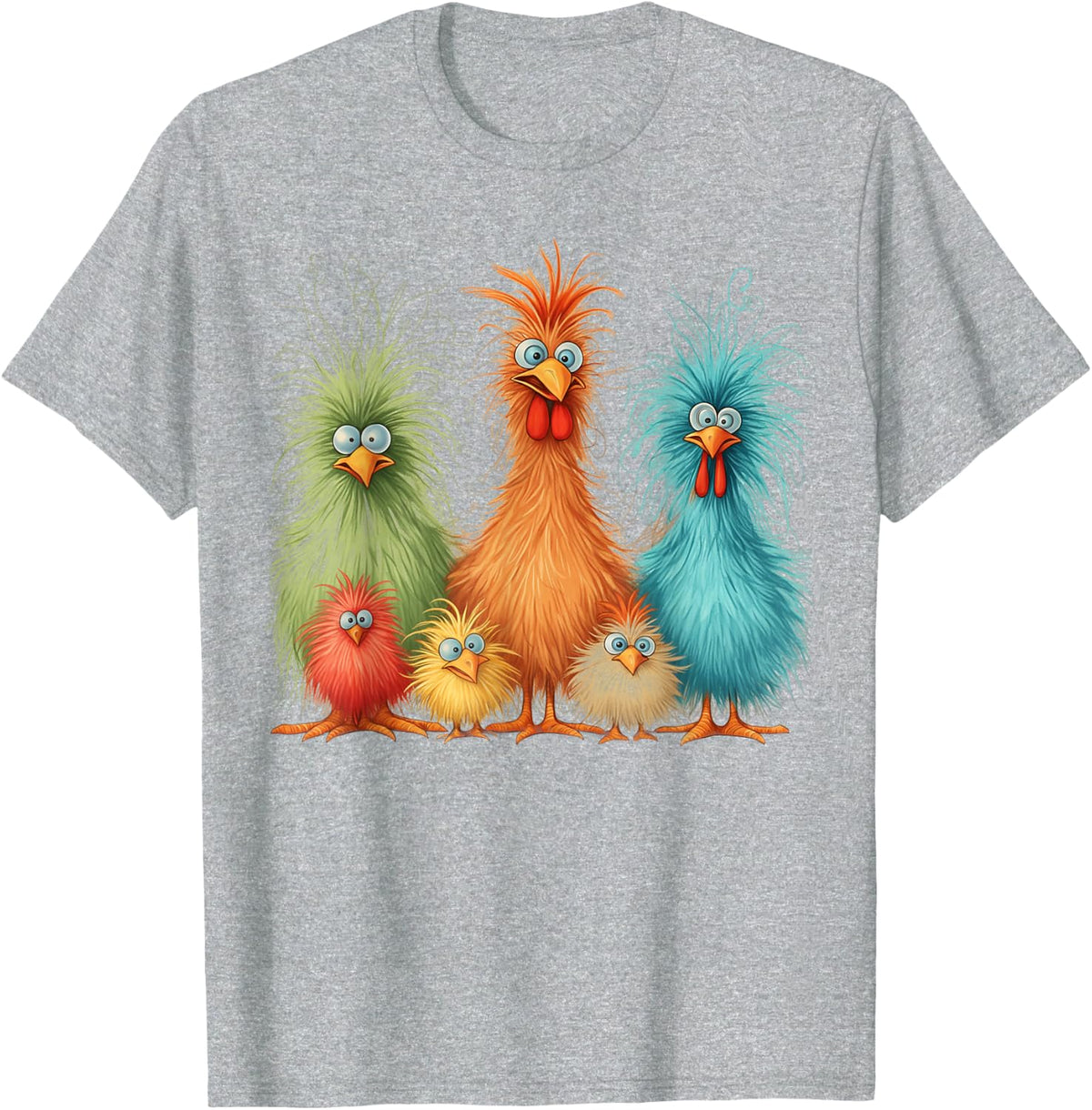 Retro Eagerlys Colorful Funny Chicken Art, for Men Women Kid T-Shirt - Heather Grey