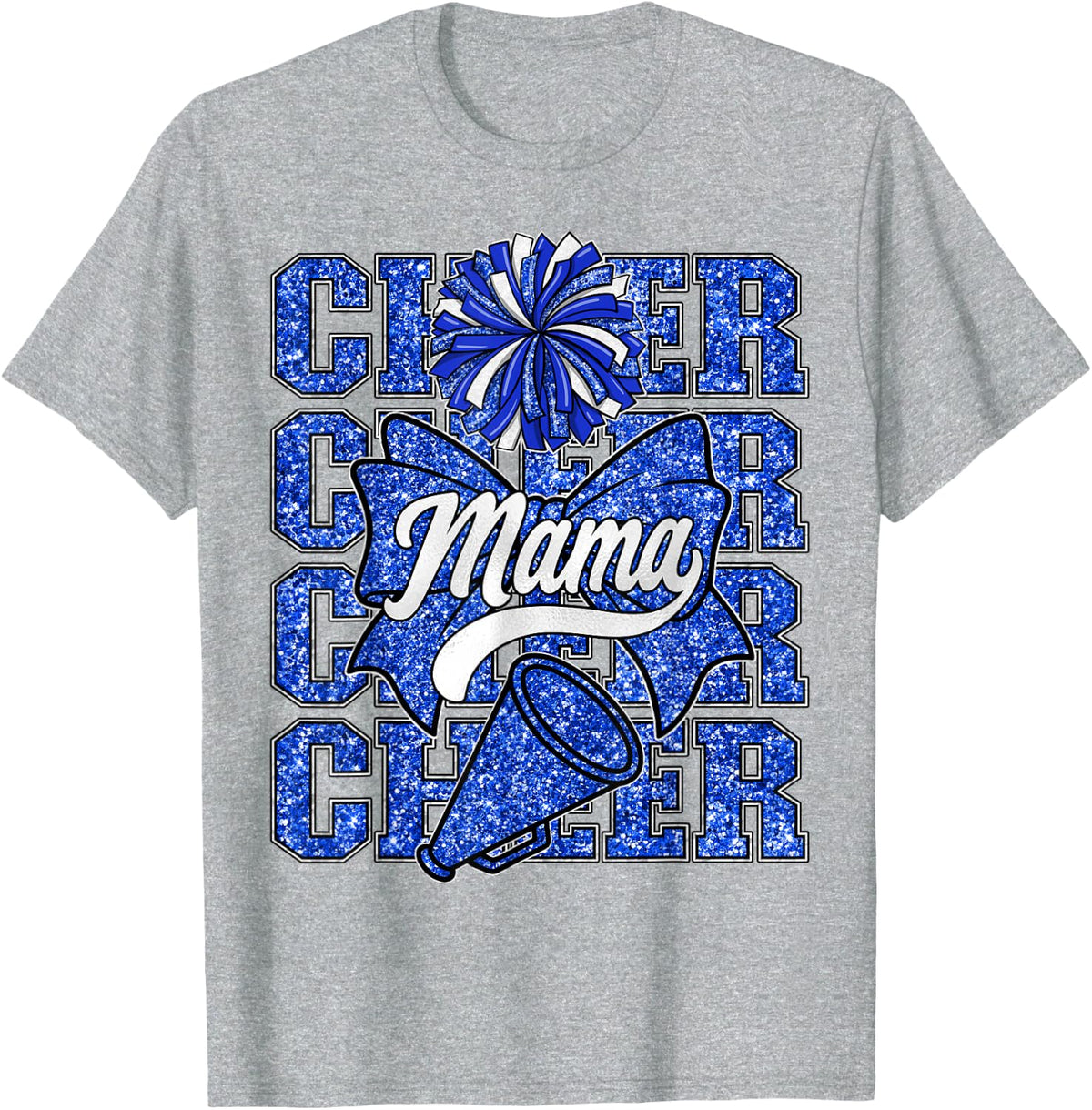 Cheer Mama Mom Bow Sport Cheerleading Squad Blue Cheerleader T-Shirt - Heather Grey