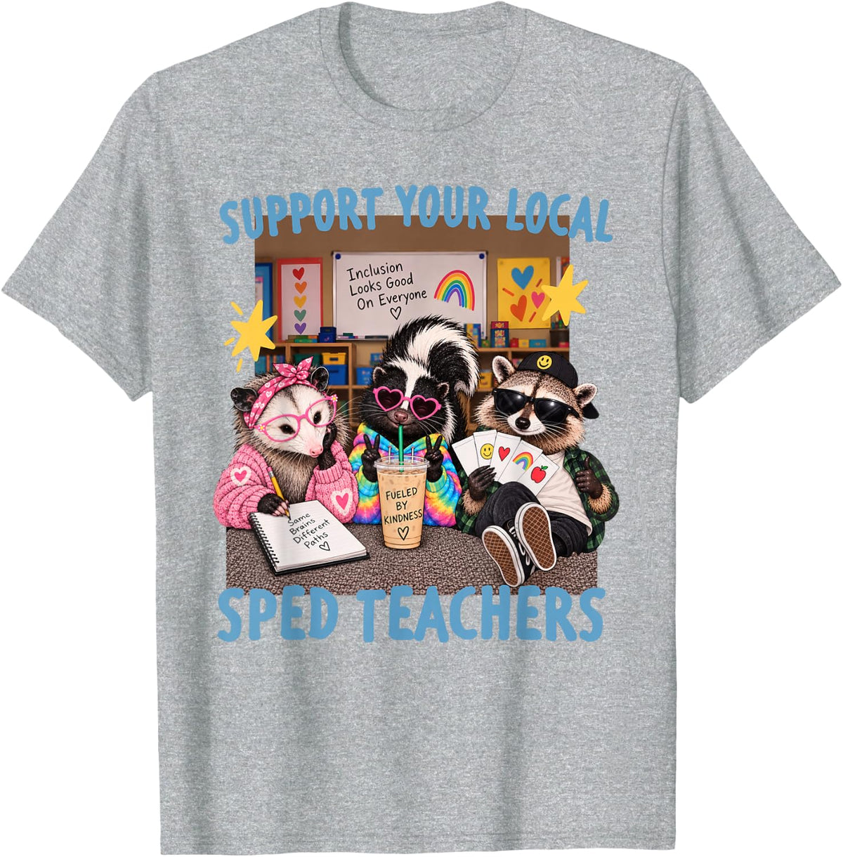 Support Your Local SPED Teachers Raccoon Possum para Squad T-Shirt - Heather Grey