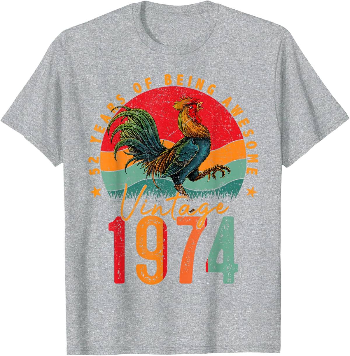 52 Year Old Chicken Vintage 1974 Farmer 52nd Birthday Party T-Shirt - Heather Grey
