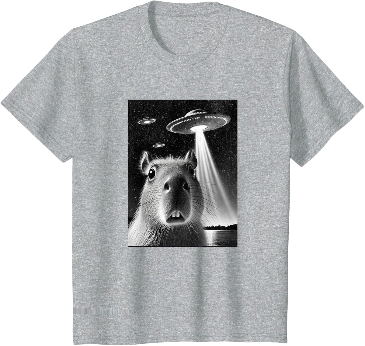 Capybara UFO | Funny Invasion Meme Alien Capybara UFO Selfie T-Shirt - Heather Grey